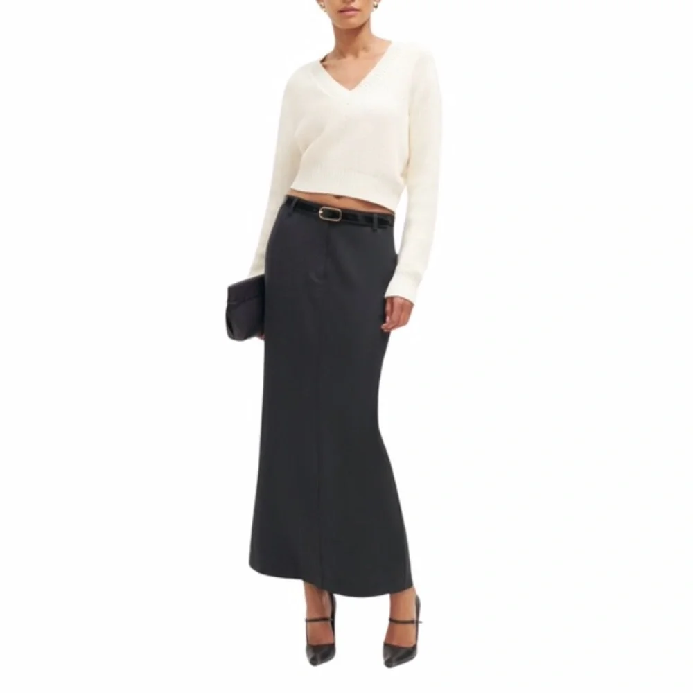 NEW Reformation Cairo Mid Rise Maxi Skirt Black 12
